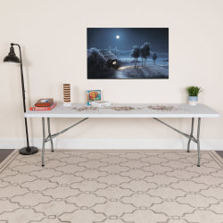 Flash Furniture Kathryn Plastic Folding Table, 29inH x 30inW x 96inD, Granite White