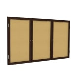 Ghent 3 Door Enclosed Natural Cork Bulletin Board, Walnut Wood Frame, 48inH x 72inW