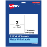 Avery Permanent Labels, 94229-WMP250, Rectangle, 5-1/2in x 8-1/2in, White, Pack Of 500