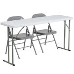 Flash Furniture 5ft Plastic Folding Training Table with 2 Metal Folding Chairs, Gray