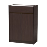 Baxton Studio Walker 28inW Shoe Cabinet With Faux Marble Top, Dark Brown/Gold