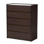 Baxton Studio Walker 5-Drawer Chest, 39-7/16inH x 31-1/2inW x 15-3/4inD, Dark Brown/Marble/Gold