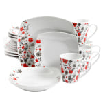 Gibson Home Rosetta Floral 16-Piece Fine Ceramic Dinnerware Set, White Floral