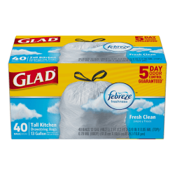 Glad OdorShield Tall Kitchen Trash Bags, 13 Gallons, Yellow, Box Of 40