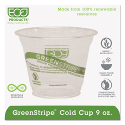 Eco-Products GreenStripe PLA Compostable Cold Cups, Clear/Green, 9 Oz, Pack Of 1,000