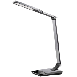 WorkPro LED USB Desk Lamp with Wireless Charger and Timer, 17-1/2inH, Brushed Metal/Gray