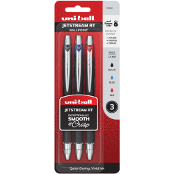 uni-ball Jetstream RT Retractable Ballpoint Pens, Bold Point, 1.0 mm, Black Barrels, Assorted Ink Colors, Pack Of 3