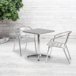 Flash Furniture Lila 3-Piece 23-1/2in Square Aluminum Indoor/Outdoor Table Set With Slat-Back Chairs