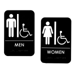 Alpine Men And Women Handicapped Restroom Signs, 9in x 6in, Black/White, Pack Of 14 Signs