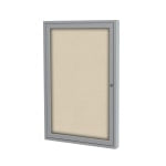 Ghent 1 Door Enclosed Fabric Bulletin Board, Satin Aluminum Frame, 24inH x 18inW, Beige