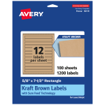 Avery Kraft Permanent Labels With Sure Feed, 94119-KMP100, Rectangle, 5/8in x 7-1/2in, Brown, Pack Of 1,200