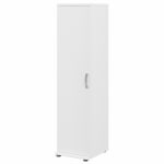 Bush Business Furniture Universal Tall Narrow Storage Cabinet With Door And Shelves, White, Standard Delivery