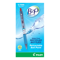 Pilot Bottle to Pen (B2P) Retractable Ballpoint Pens, Fine Point, 0.7 mm, Red Ink, Pack Of 12 Pens