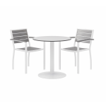 KFI Studios Eveleen 3-Piece Outdoor Patio Set, 33-13/16inH x 36inW x 36inD, White/Grey Chairs/White Table