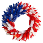 Nearly Natural Patriotic Americana 24inH Artificial Wreath With 35 LED Lights, 24inH x 24inW x 5inD, Red/White/Blue