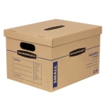 Bankers Box SmoothMove Classic Moving & Storage Boxes, Small, 10in x 12in x 15in, 50% Recycled, Kraft/Blue, Pack Of 15