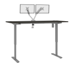 Bestar Upstand Electric 72inW Standing Desk With Dual Monitor Arm, Deep Gray