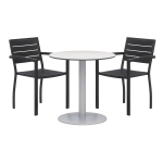 KFI Studios Eveleen 3-Piece Outdoor Patio Set, 33-13/16inH x 36inW x 36inD, Black Chairs, White/Silver Table