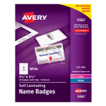 Avery Customizable Self-Laminating Name Badges, 5362, 2.25in x 3.5in, White, 30 Name Tags With Clips