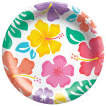 Amscan Summer Hibiscus Round Paper Plates, 6-3/4in, Multicolor, 50 Plates Per Pack, Set Of 2 Packs