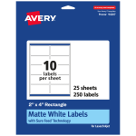 Avery Permanent Labels With Sure Feed, 94207-WMP25, Rectangle, 2in x 4in, White, Pack Of 250