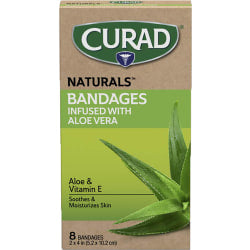 Curad Naturals Bandages Infused With Aloe Vera, 2in x 4in, Beige, 8 Bandages Per Pack, Set Of 24 Packs