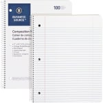 Business Source Wirebound Notebook, 8 1/2in x 11in, College Ruled, 100 Sheets, White