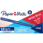 Paper Mate Write Bros Ballpoint Stick Pens, 0.8 mm, Fine Point, Blue Barrel, Blue Ink, Pack Of 12 Pens