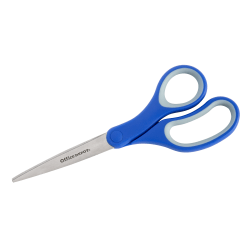 Office Depot Brand Soft Handle Stainless Steel Scissors, 8in, Straight, Blue/Gray