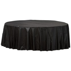 Amscan 77017 Solid Round Plastic Table Covers, 84in, Jet Black, Pack Of 6 Covers