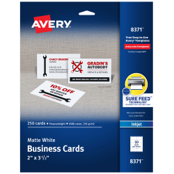 Avery Printable Business Cards With Sure Feed Technology For Laser Printers, 2in x 3.5in, Ivory, 250 Blank Cards