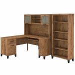 Bush Furniture Somerset 60inW L-Shaped Desk With Hutch And 5-Shelf Bookcase, Fresh Walnut, Standard Delivery