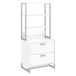 Bush Business Furniture Method 29-3/4inW x 19-3/4inD Lateral 2-Drawer File Cabinet With Hutch, White, Standard Delivery