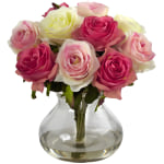 Nearly Natural Rose 11inH Plastic Floral Arrangement With Vase, 11inH x 11inW x 11inD, Multicolor