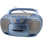 JENSEN CD-590-BL Radio/CD Player/Cassette Recorder Boombox - 1 x Disc Integrated Stereo Speaker - Silver, Blue LCD - CD-DA, MP3 - Auxiliary Input