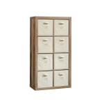 Sauder Stow-Away 8-Cube Organizer With Fabric Bins, 57-7/8inH x 30-7/8inW x 15-3/8inD, Lintel Oak