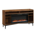 Sauder Harvey Park Entertainment Credenza With Fireplace, Grand Walnut