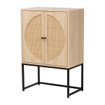 Baxton Studio Ardon 27inW 2-Door Storage Cabinet With Natural Rattan, Light Brown/Black