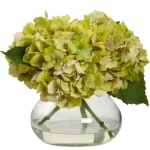 Nearly Natural Blooming Hydrangea 8-1/2inH Plastic Floral Arrangement With Vase, 8-1/2inH x 10inW x 9inD, Green