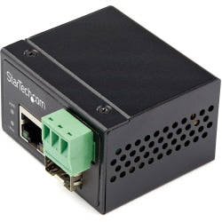 StarTech.com Industrial Fiber to Ethernet Media Converter - 100Mbps SFP to RJ45/CAT6 SM/MM - Fiber to Copper Network - IP-30 12V Input - Fiber to Ethernet Media Converter extends networks & converts optical fiber to RJ45 Copper/CAT6