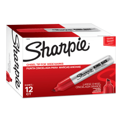 Sharpie King-Size Permanent Markers, Chisel Point, Red Ink, Pack Of 12 Markers