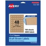 Avery Kraft Permanent Labels With Sure Feed, 94103-KMP100, Square, 1in x 1in, Brown, Pack Of 4,800