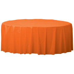 Amscan 77017 Solid Round Plastic Table Covers, 84in, Orange Peel, Pack Of 6 Covers