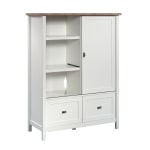 Sauder Cottage Road Computer Armoire Storage Cabinet With File Drawers, 56inH x 42-1/8inW x 18-5/8inD, White/Lintel Oak