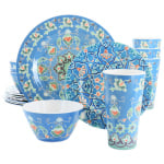 Gibson Laurie Gates Tallulah 16-Piece Round Melamine Dinnerware Set, Blue