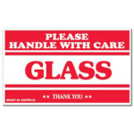 Tape Logic Preprinted Shipping Labels, SCL566, "Please Handle With Care Glass Thank You," 3in x 5in, Red/White, Pack Of 500