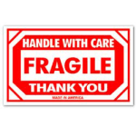 Tape Logic Preprinted Shipping Labels, SCL576, "Handle With Care Fragile Thank You," 3in x 5in, Red/White, Pack Of 500