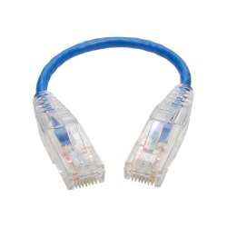 Tripp Lite Cat6 Gigabit Snagless Molded Slim UTP Patch Cable (RJ45 M/M), Blue, 6 in. - First End: 1 x RJ-45 Male Network - Second End: 1 x RJ-45 Male Network - 1 Gbit/s - Patch Cable - Gold Plated Contact - 28 AWG - Blue