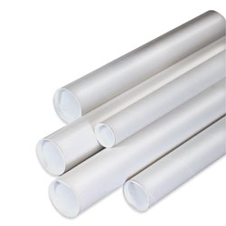 Partners Brand White Mailing Tubes With Plastic Endcaps, 1 1/2in x 24in, 80% Recycled, Pack Of 50