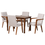 Baxton Studio Glenda 5-Piece Dining Set, Grayish Beige/Walnut